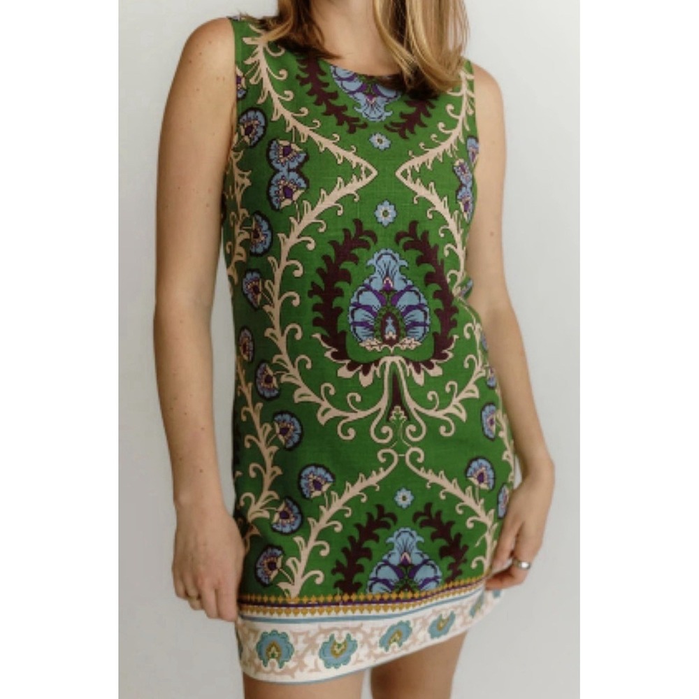 Sanctuary Easy Shift Dress Mezzo Tile Green Tapestry Size XS Mini Sleeveless Mod